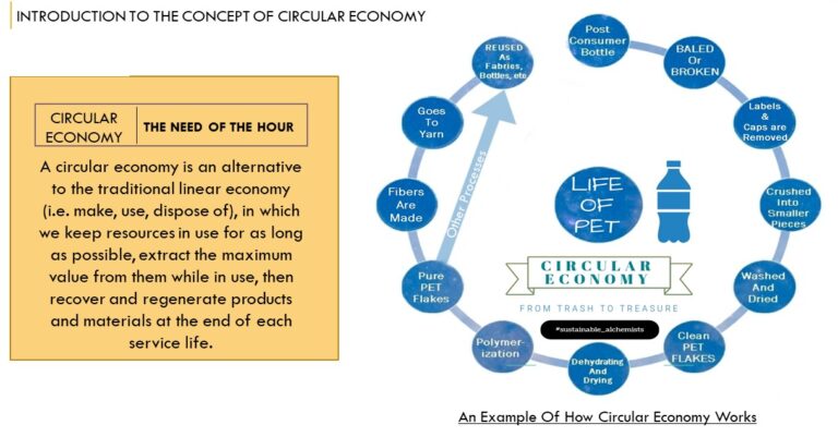 It explains the concept of circular economy